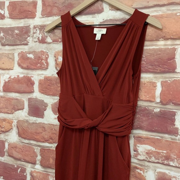 Ann Taylor Loft Dress Women's 4 Burgundy Dark Red Twist Waist Accent Sleeveless - Picture 3 of 8
